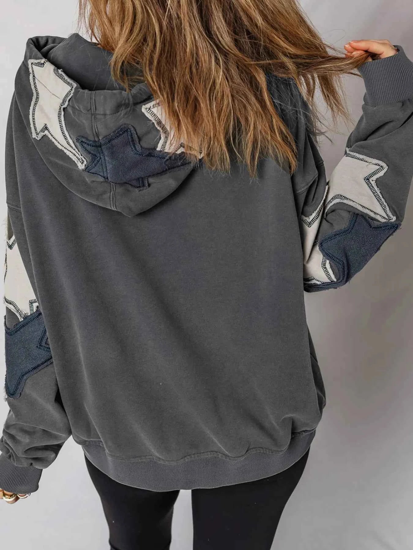 Star Patchwork Contrast Stitching Mineral Wash Kangaroo Pocket Hoodie 43952f0417f3447e9b6d0a1a21deba81-Max-Origin