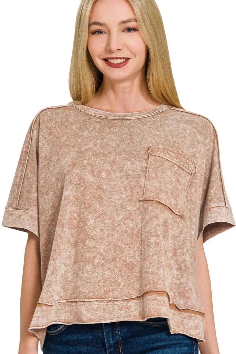 Zenana Halo Snow Washed Oversized Crop Box Tee BROWN 43a50e22-80be-4f12-86c6-5a4bf1c633ff-Max-Origin