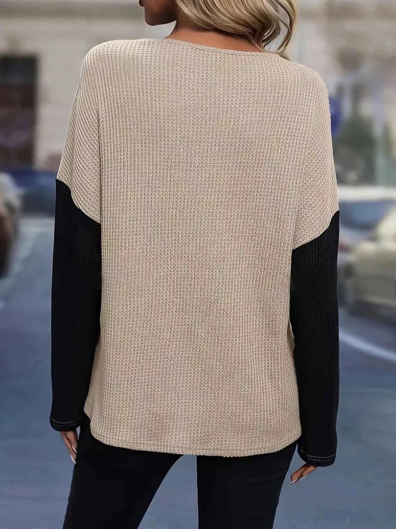 Lace Detail Color Block Long Sleeve T-Shirt 43a7f87a-b162-453f-90e6-55f30387a085-Max-Origin