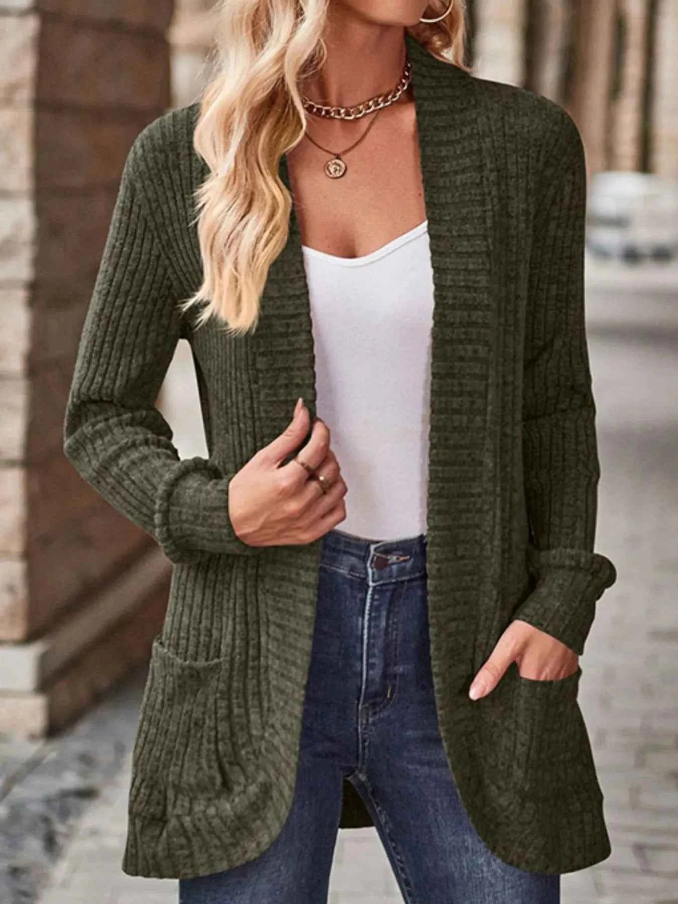 Ribbed Knit Open Front Cardigan with Pockets 43a8aa06-1382-48cd-92ef-8eccc831c248-Max-Origin