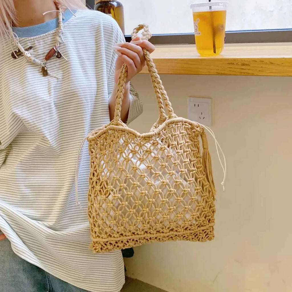 Lightweight Tassel Woven Handbag Camel onesize 43aea8c8869b4dc5b0f4e3622acf834d-Max-Origin