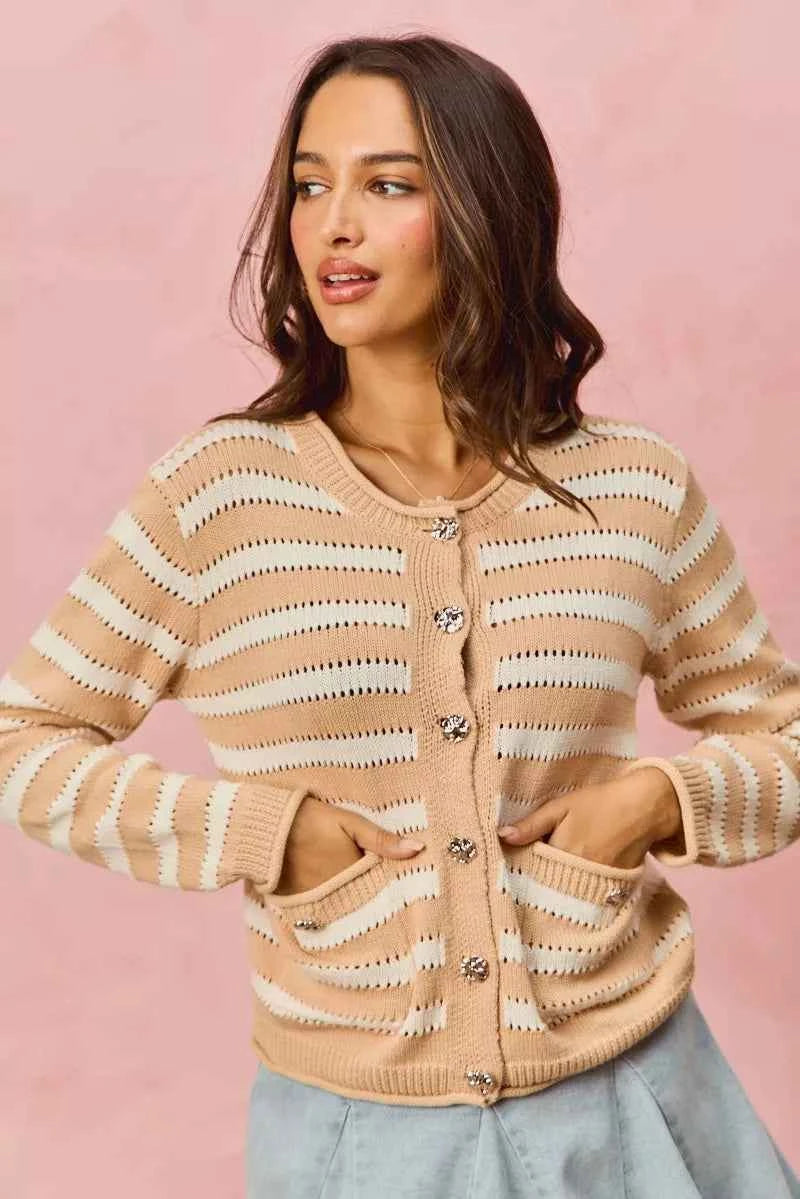 SO ME Stripe Long Sleeves Button Sweater Cardigan 43be925bea8e419d9fc64d9d384abad7-Max-Origin
