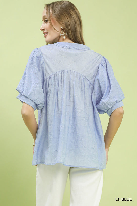 Textured Lace Trim V-Neck Boho Blouse 43c1e080-e14f-41d0-8623-f694286e68fa-Max