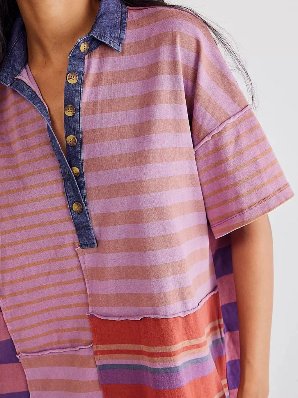 Striped Oversized Half Button Shirt Dress 43c47d0e-5ccc-4cd7-9bf7-5aa81e0aa419-Max-Origin
