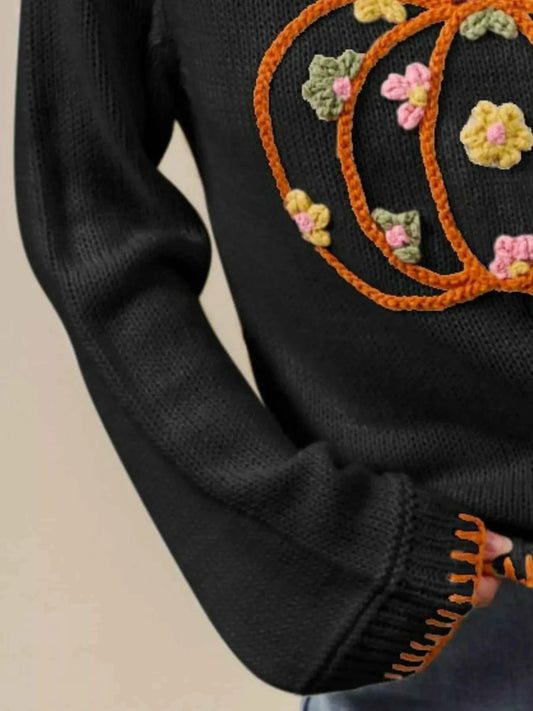 Pumpkin Floral Embroidered Thanksgiving Sweater 43c5c22f-24fb-478a-9f15-7600b2d33738-Max-Origin