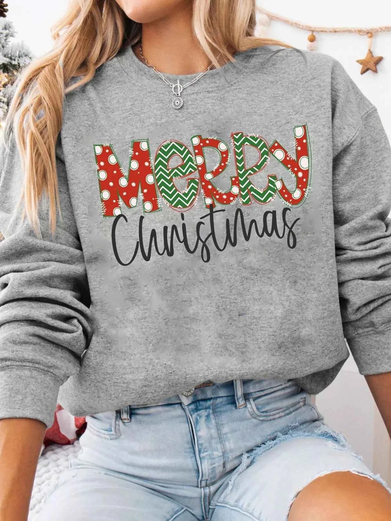 Merry Christmas Festive Letter Print Drop Shoulder Sweatshirt 43c6d97f-6bbe-48f5-a8ce-0849a86143b3-Max-Origin