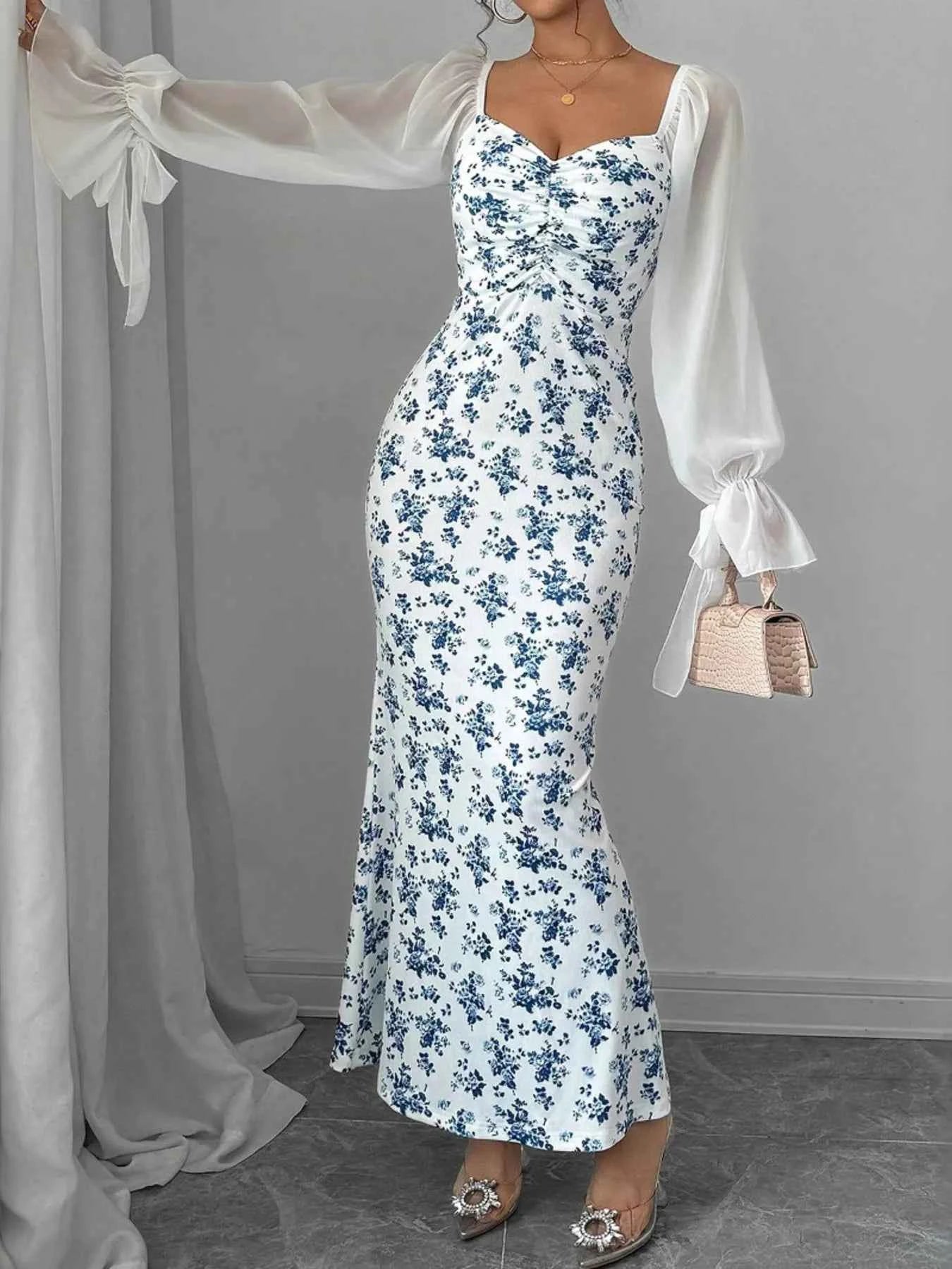 Floral Print Sweetheart Neckline Maxi Dress 43cb3ede54594b75a9f7e222aa0cf2b4-Max-Origin