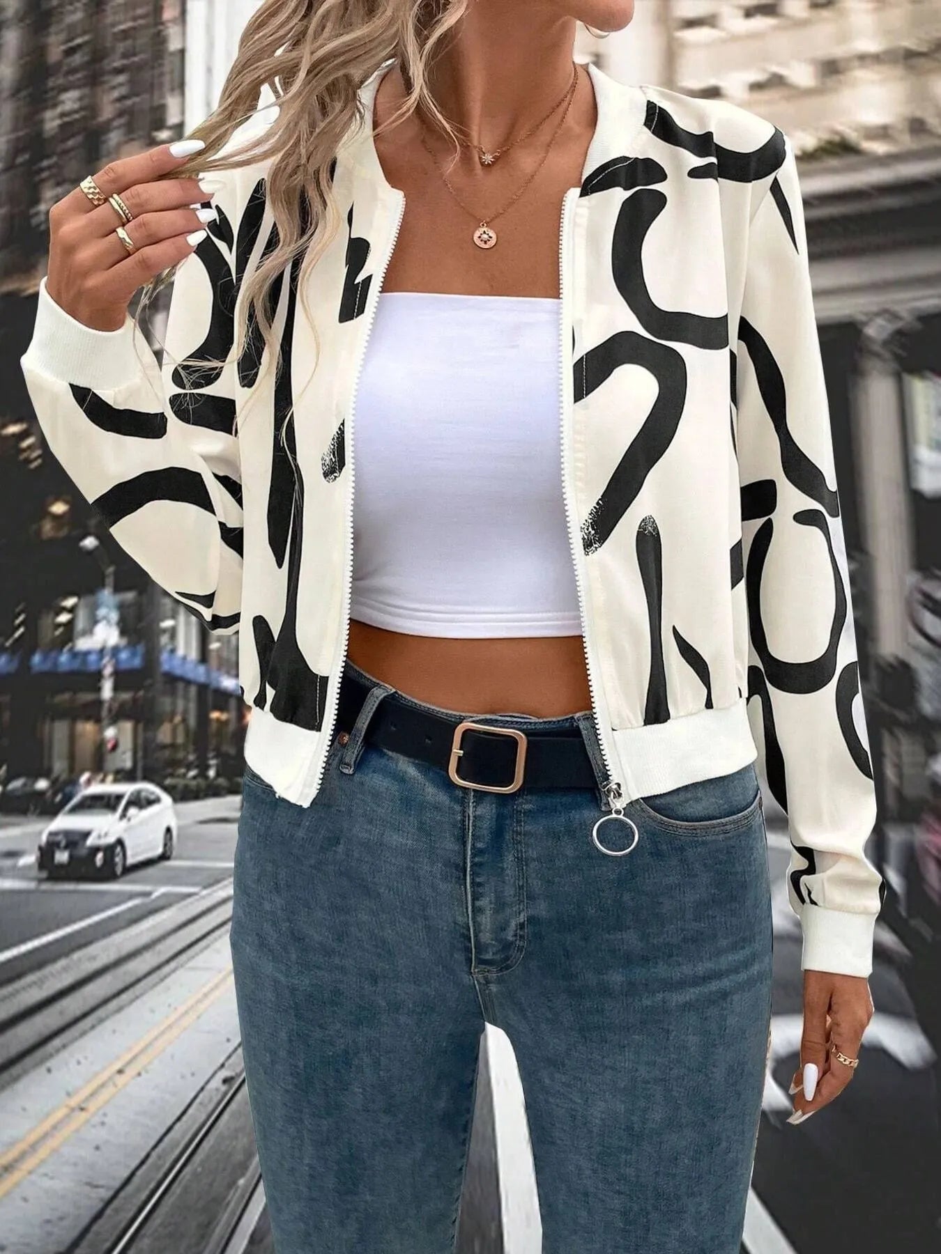 Number Print Zip Up Jacket 43d0b87f16a74e3b871d83accafe85e0-Max-Origin