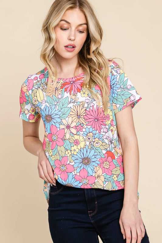 BOMBOM Floral Short Sleeve T-Shirt 43d506be-2f49-4d6d-84d8-efc2d4e72412-Max