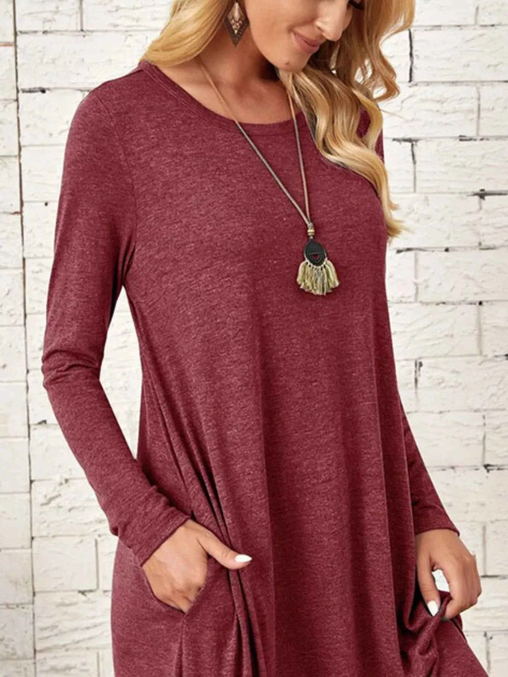 Casual Long Sleeve Pocket Midi Dress 43d57f62-0d18-4bec-a908-b81799baa494-Max-Origin