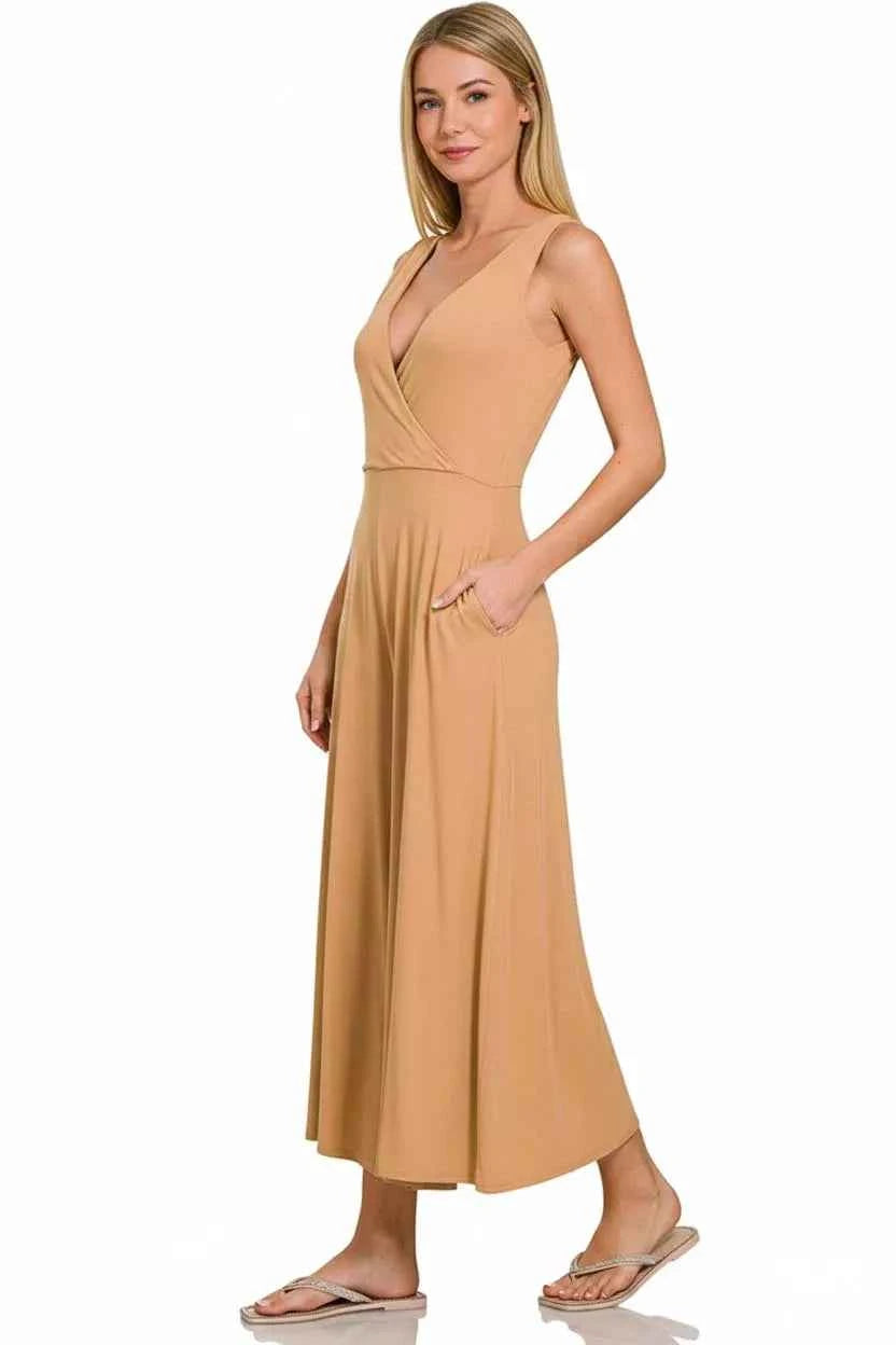 Zenana Surplice Neckline Sleeveless Jumpsuit 43d76614-cea1-4d38-a033-2444419ed948-Max-Origin