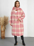 Plaid Button Up Long Sleeve Coat Burnt Coral 43da4c33-6430-4879-bae6-5213d339dea7-Max