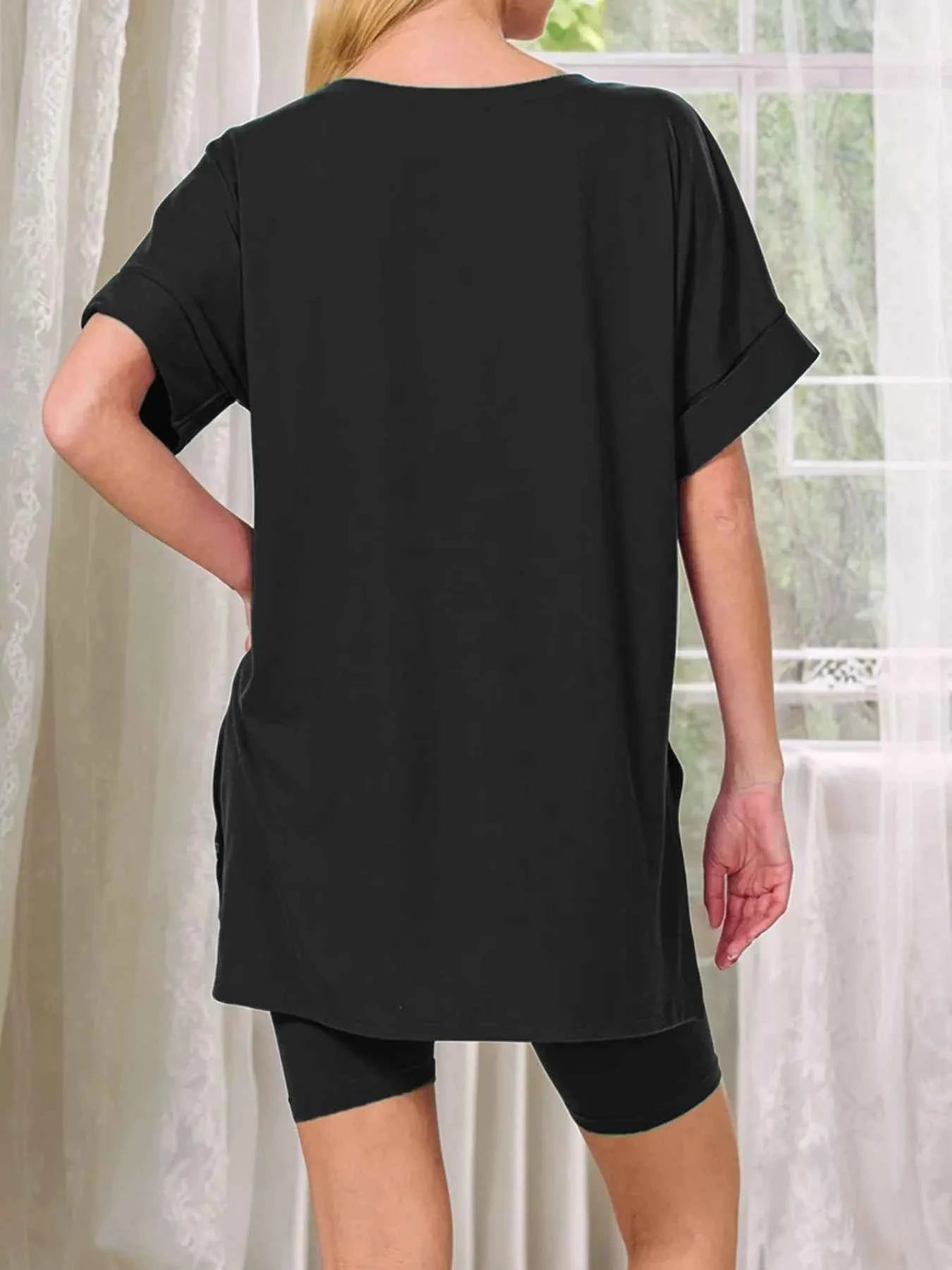 V-Neck High-Low T-Shirt and Shorts Set 43e39501-d527-4956-bd54-e1a06428279a-Max-Origin
