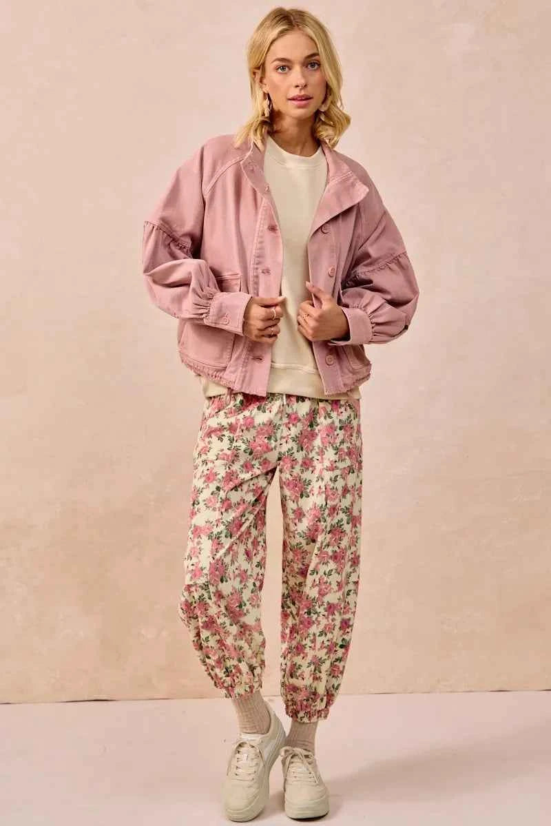 BiBi Floral Printed Twill Drawstring Pants With Elastic Band 43e4602e16574e9d815a4e5b0b7e9f9a-Max-Origin