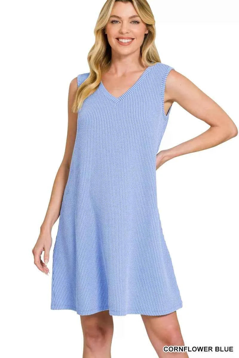 Zenana Raised Rib Sleeveless Mini Dress CORNFLOWER BLUE 43ec9dc7eb794f95a48ef0b7cdc689b3-Max-Origin
