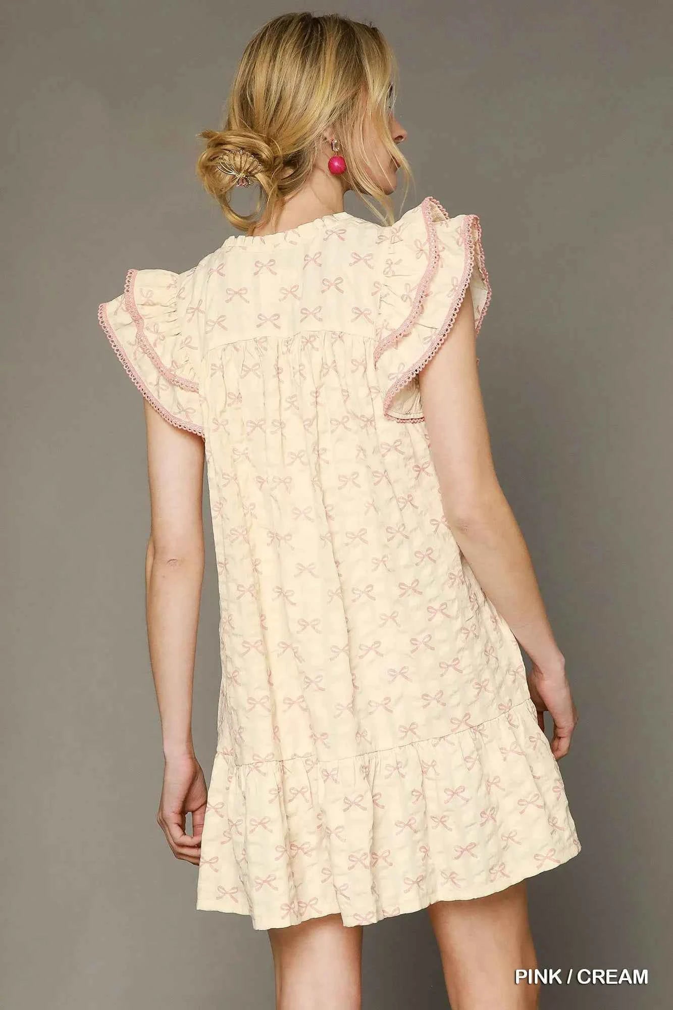 Umgee Bow Print Ruffled Cap Sleeve Mini Dress 43f46145-4762-4fb0-9822-44a9636ae328-Max-Origin