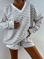 Striped V-Neck Top and Shorts Set 440143c45f3c4ad3883211bf4a35d7af-Max-Origin