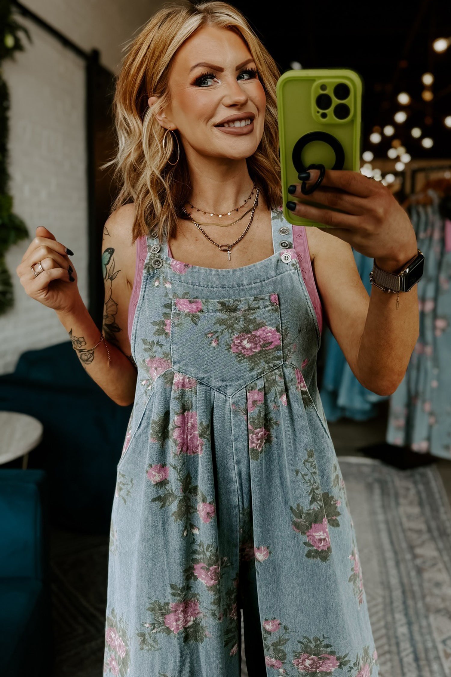 Beau Blue Floral Print Pleated High Waist Wide Leg Denim Jumpsuit 44053f30c0ab2141