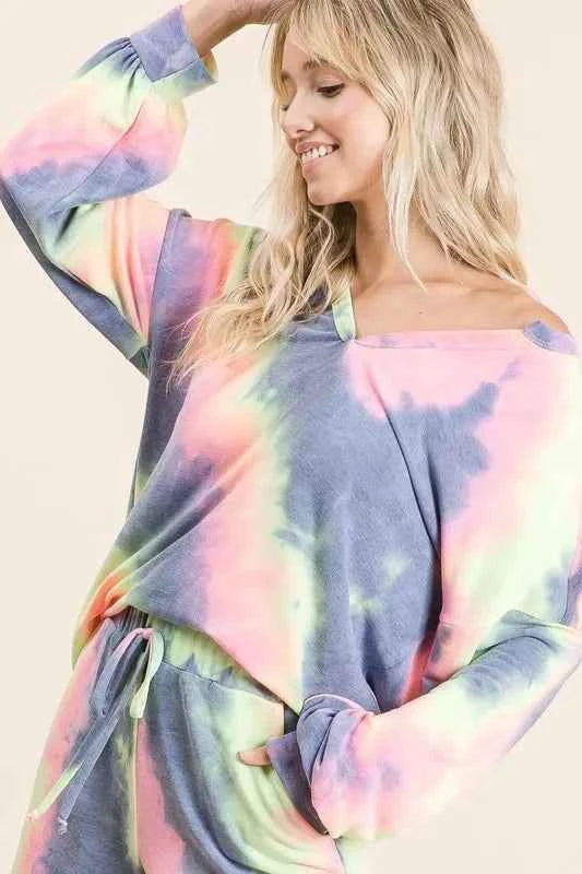Tie Dye French Terry Top With Balloon Sleeves 4409ba65fe434f4bb2810d95efa9e399-Max-Origin