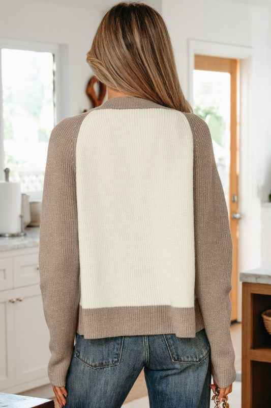 Colorblock Ribbed Knit Buttoned Sweater Cardigan 440b5e21-9924-46ac-92a6-4028d577441a