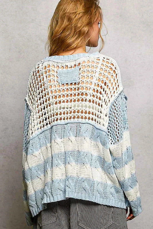 Color-Blocked Stripe Pattern Knit Top with Twisted Weave 440bb72d-9ac7-4fbe-a980-a85af01b1e71-Max-Origin