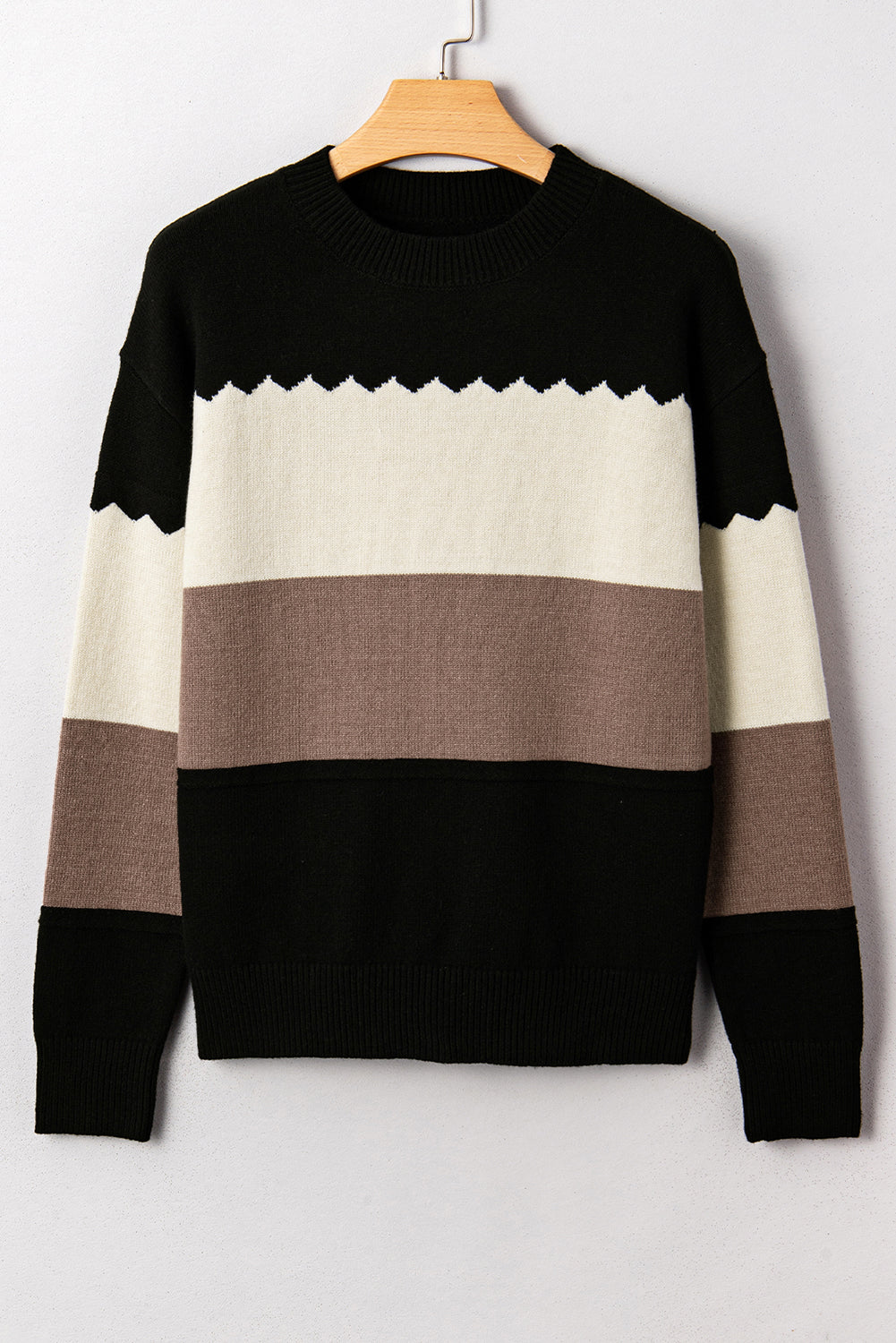 Black Colorblock Crew Neck Drop Shoulder Sweater 440eca9612268169