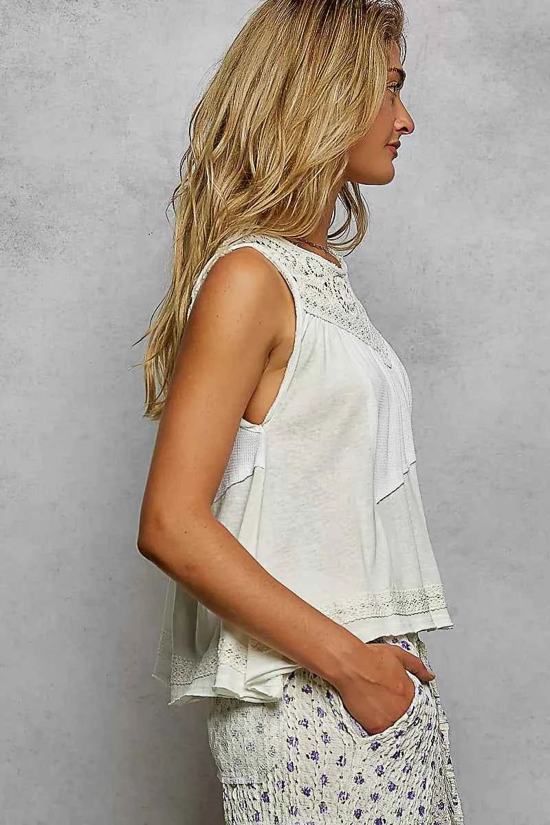 Round Neck Sleeveless Top with Crochet Contrast 441428ea-9870-4a29-8d12-15fa0d1341d9-Max-Origin
