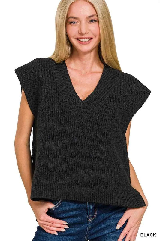 Zenana Oversized Sweater Vest with Side Slit BLACK 44148eb7-12ec-4d39-af48-7dc5557e4c19-Max-Origin