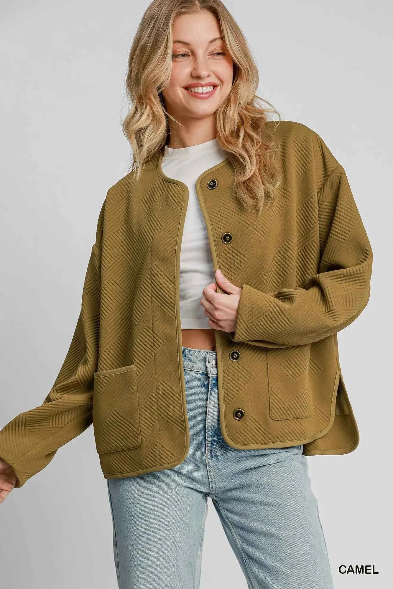 Umgee Textured Jacquard Jacket CAMEL 4415d950-0ff7-4bde-98fe-898d92339700-Max-Origin