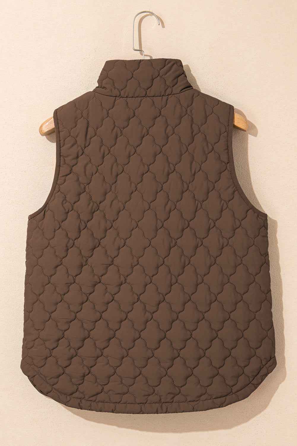 Dark Brown Flower Shape Quilted Snap Button Zip Up Winter Vest 441c0e0f847965aa