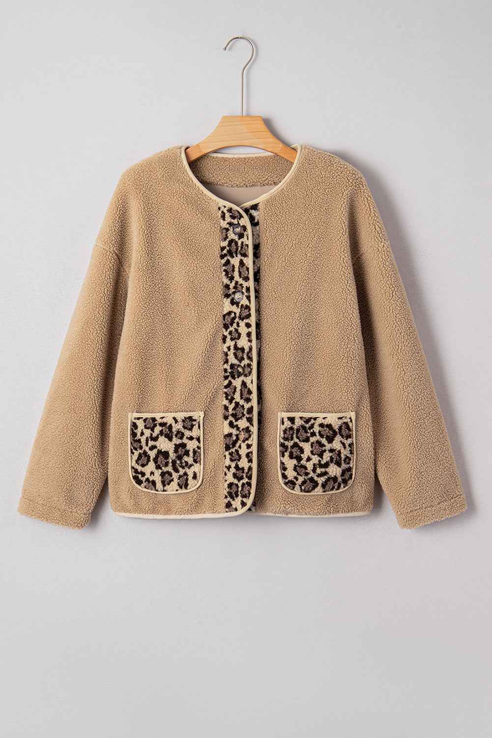 Casual Leopard Print Accent Plush Jacket with Pockets 441c193ff29422ef