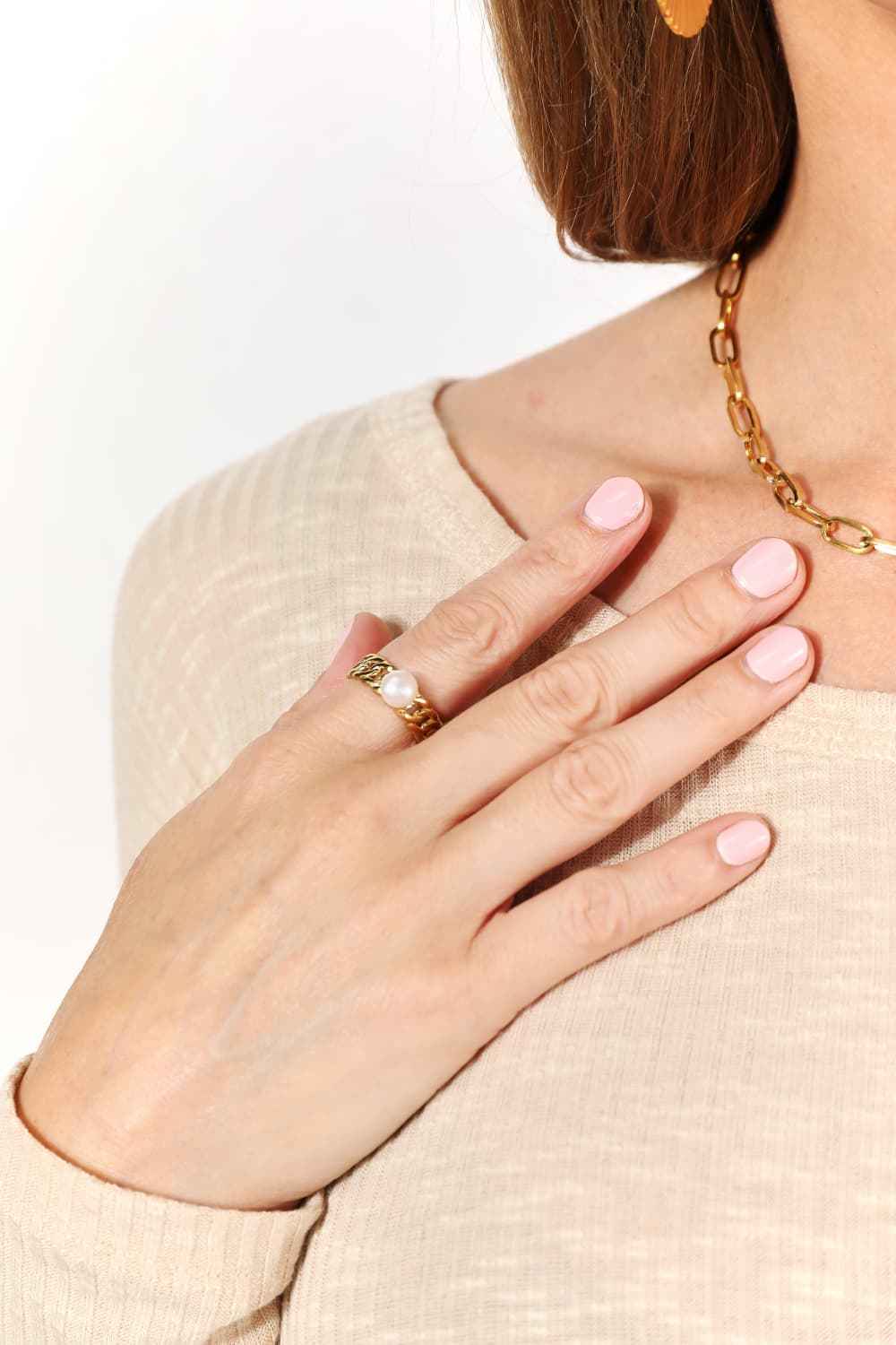 Adored Pearl Stainless Steel Open Ring 441d14b6e9a640458f1510655c6a525a-Max