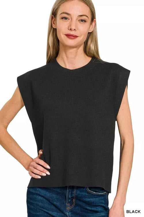 Zenana Round Neck Viscose Sweater Vest BLACK 4420a90ae5d64bee95241a1892f4e85f-Max-Origin