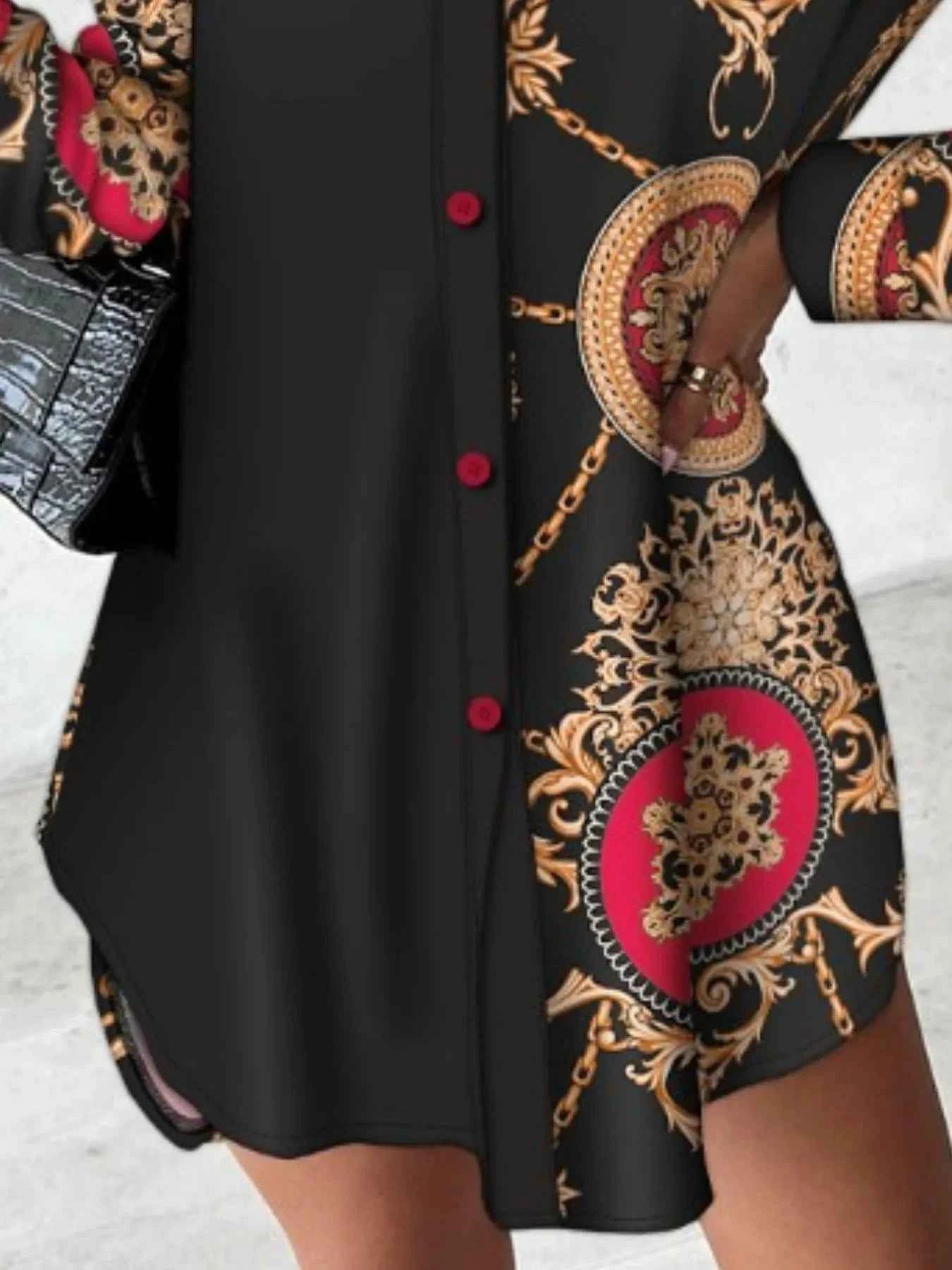 Printed Button Up Long Sleeve Shirt Dress 44252135-3470-40b9-9149-8ca6620642a3-Max-Origin