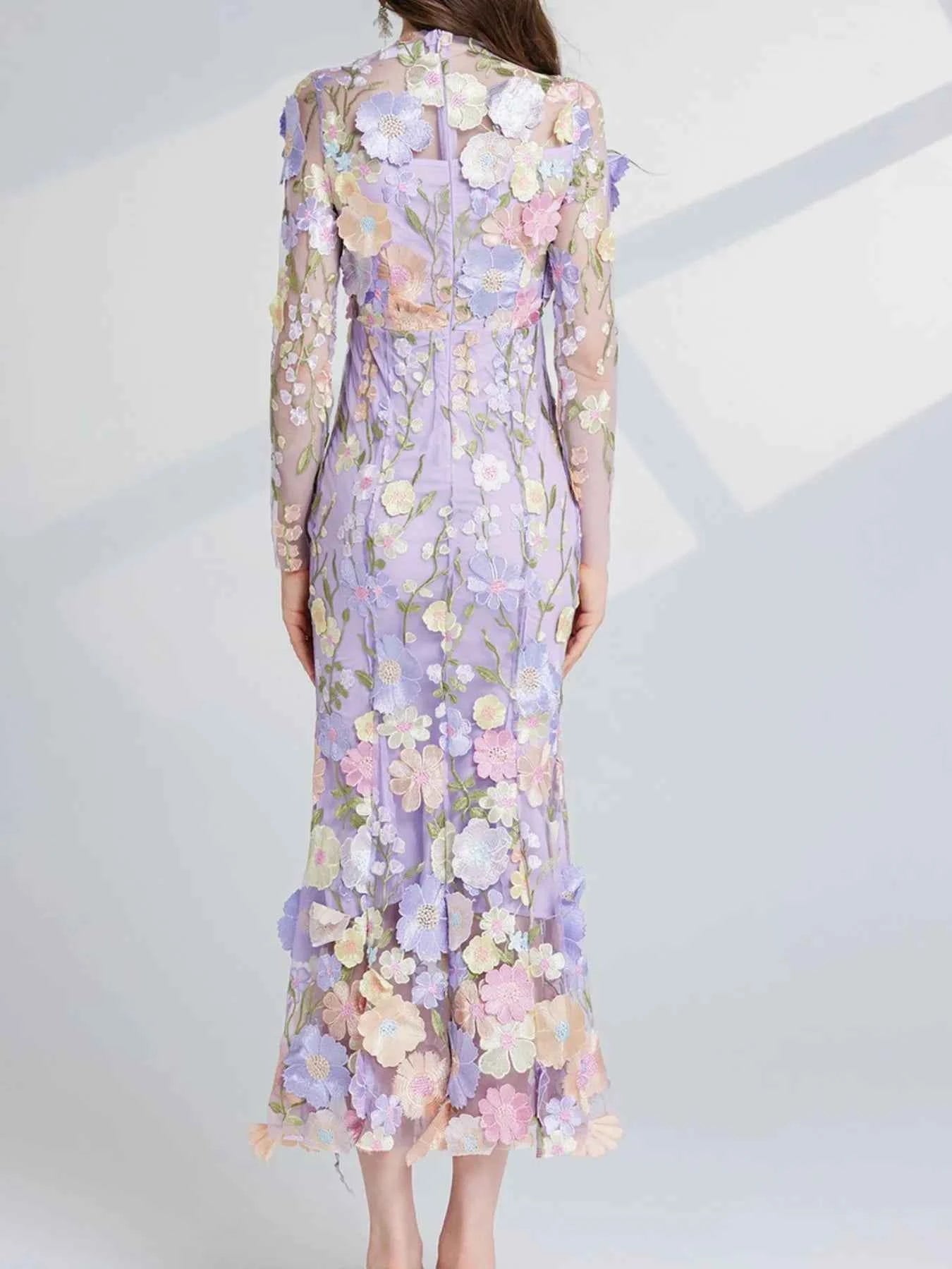 Floral Embroidered Mesh Long Sleeve Midi Dress 442bb517-e3aa-4b2c-8105-39d494fd28de-Max-Origin