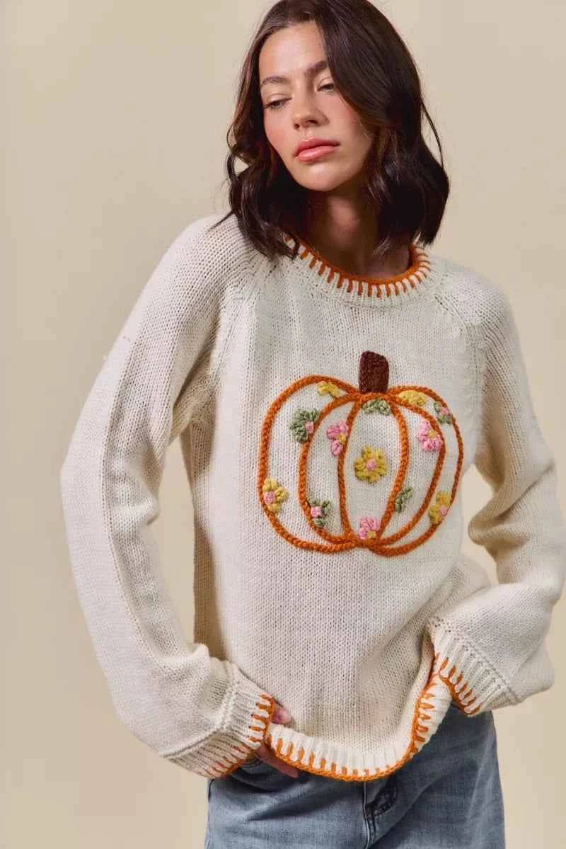 SO ME Pumpkin Floral Embroidered Thanksgiving Sweater 442d42bef74f4491910498dea8c01572-Max-Origin