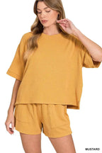 Zenana Raised Rib Short Sleeve Tee and Drawstring Shorts Set MUSTARD 442ebdc3fc1a405fa73ca70c65fecccd-Max-Origin