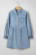 Denim Smocked Cuffs Shirt Mini Dress Beau Blue 4434784f-8226-406c-8269-dd5e452fd184