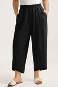 Black Plus Size Elastic Waist Asymmetrical Hem Loose Capris Pants Black 75%Polyester+20%Cotton+5%Elastane 443ae8d369b7f2b7