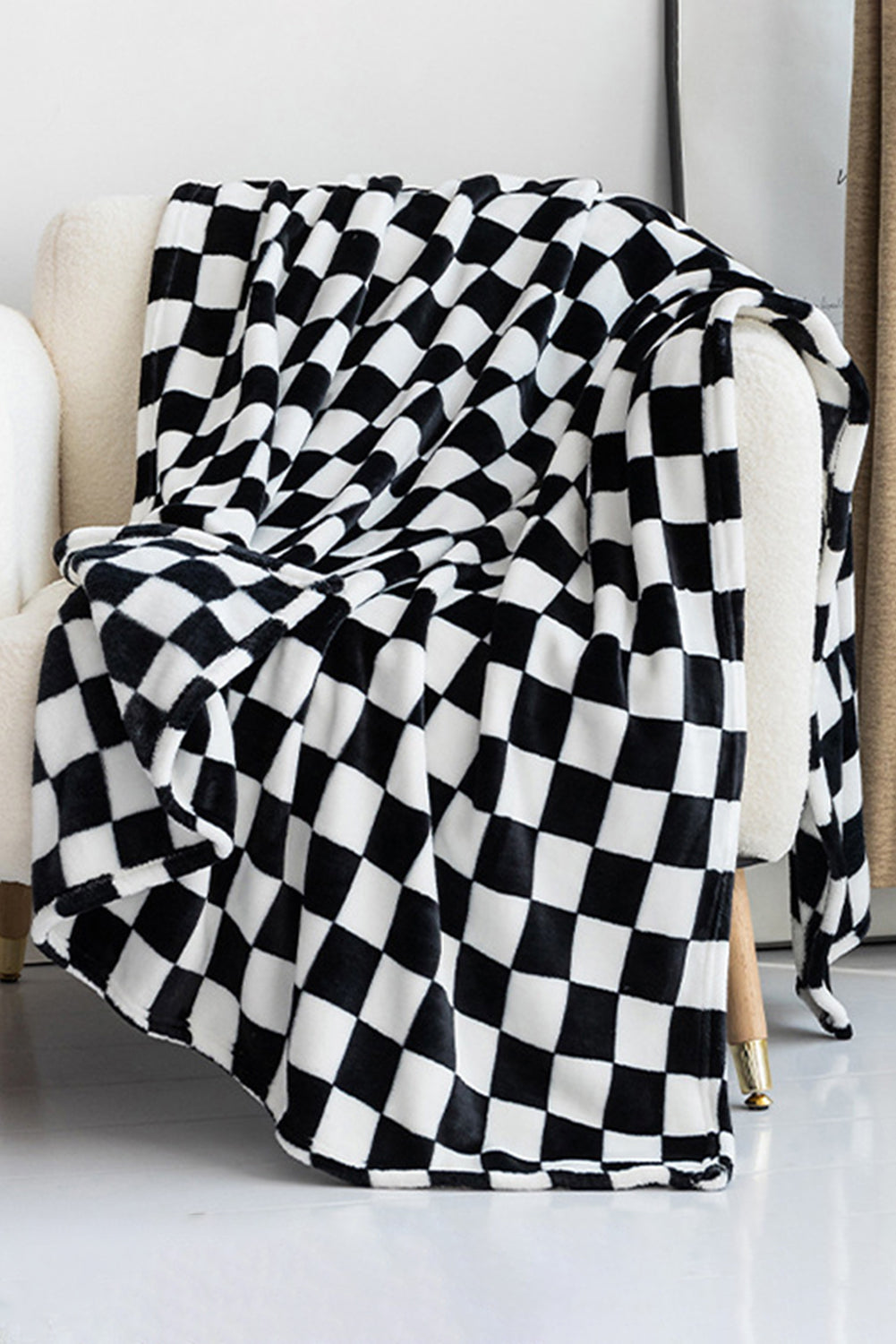 Navy Blue Checkerboard Printed Soft Throw Blanket 120*200cm Color black ONE SIZE 100%Polyester 443c229010a40436