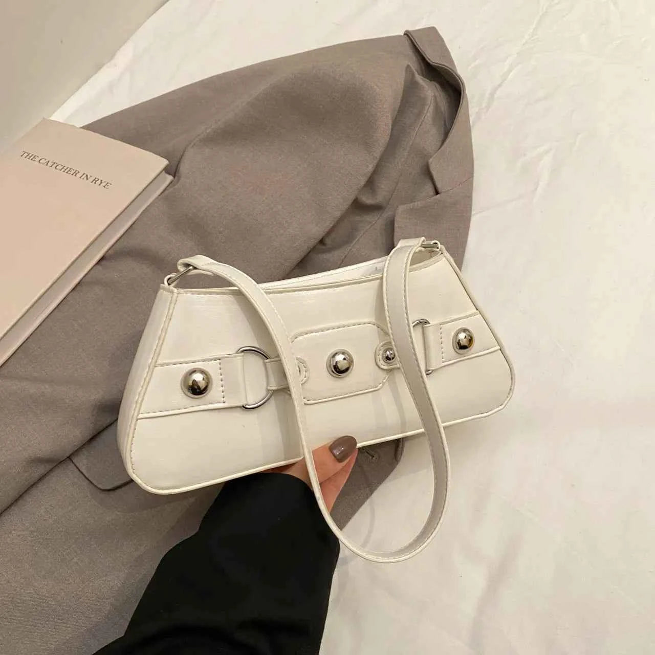 PU Leather Shoulder Bag with Buckle Details White onesize 443c8e93ba0b4cc282d5f345f11bed55-Max-Origin