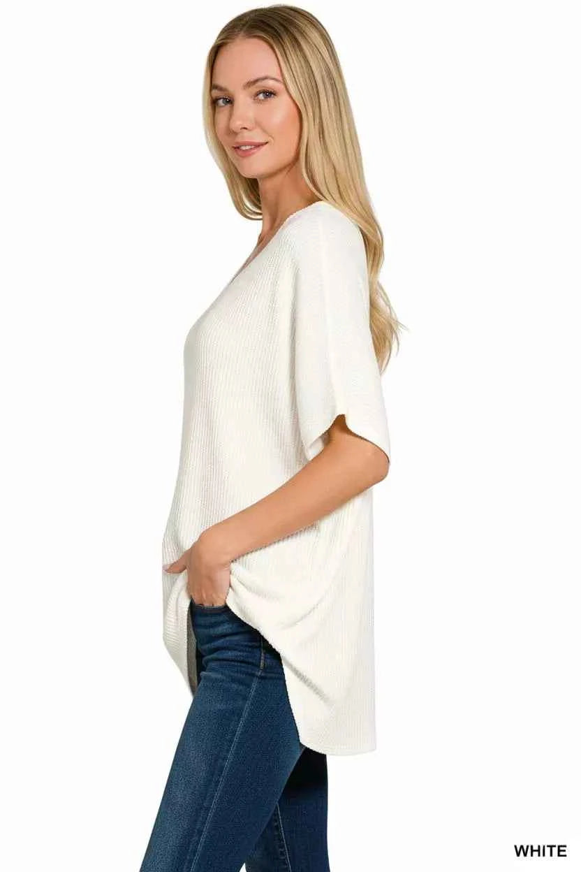 Zenana Raised Rib V-Neck Batwing Top 443db9a4-0522-4ee6-a611-9e4eca92d350-Max-Origin
