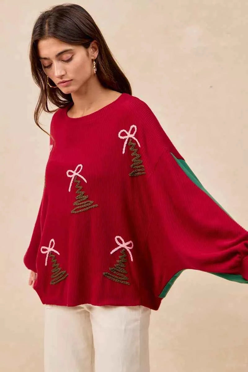 BiBi Christmas Theme Tree Embroidered Sweater 44403bb6150b4f2cab645e48fd93b3ba-Max-Origin
