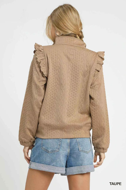 Cable Knit Textured Pullover with Ruffle Shoulders 44415a39-6404-4f07-9c9b-bae73df14f9a-Max-Origin
