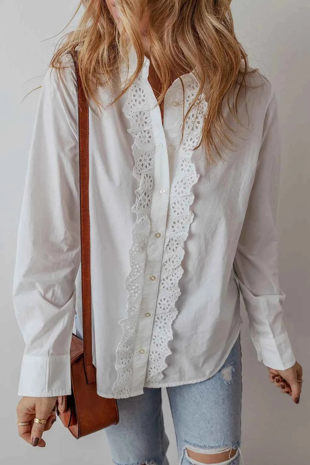 Eyelet Button Down Long Sleeve Shirt 44449f1b-21d8-45da-9ad6-bfb7caf47b07-Max