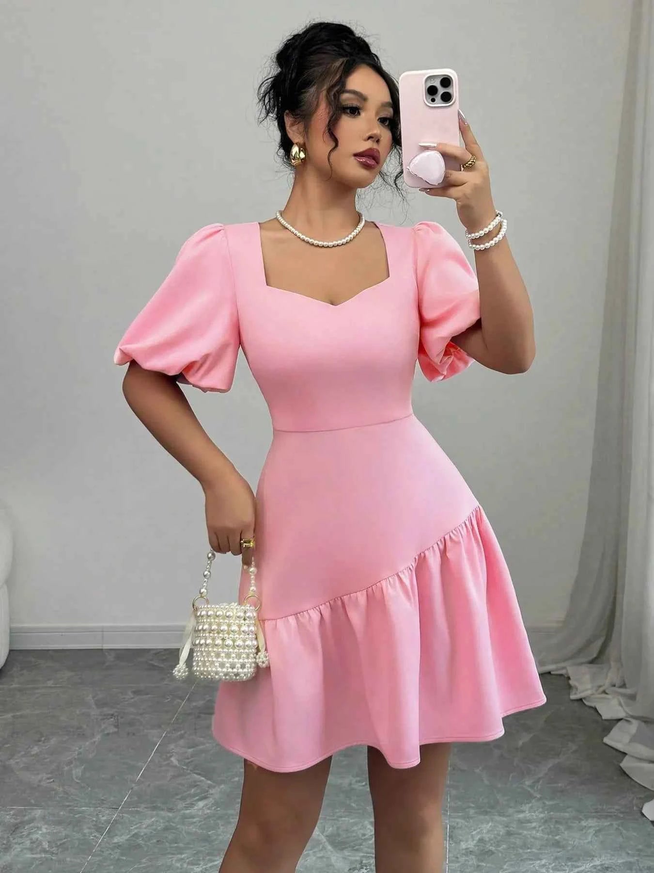 Ruffled Hem Puff Sleeve Mini Dress 444b34f7-84d3-493e-9711-930e7304c457-Max-Origin