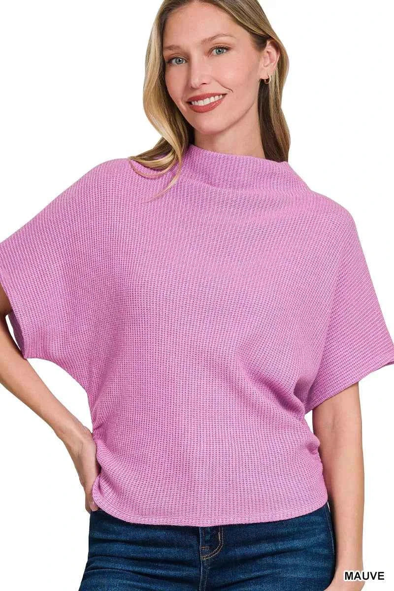 Zenana Mock Neck Sweater with Side Shirred MAUVE 444e799e7b424d0bb79142f5c5e839e5-Max-Origin