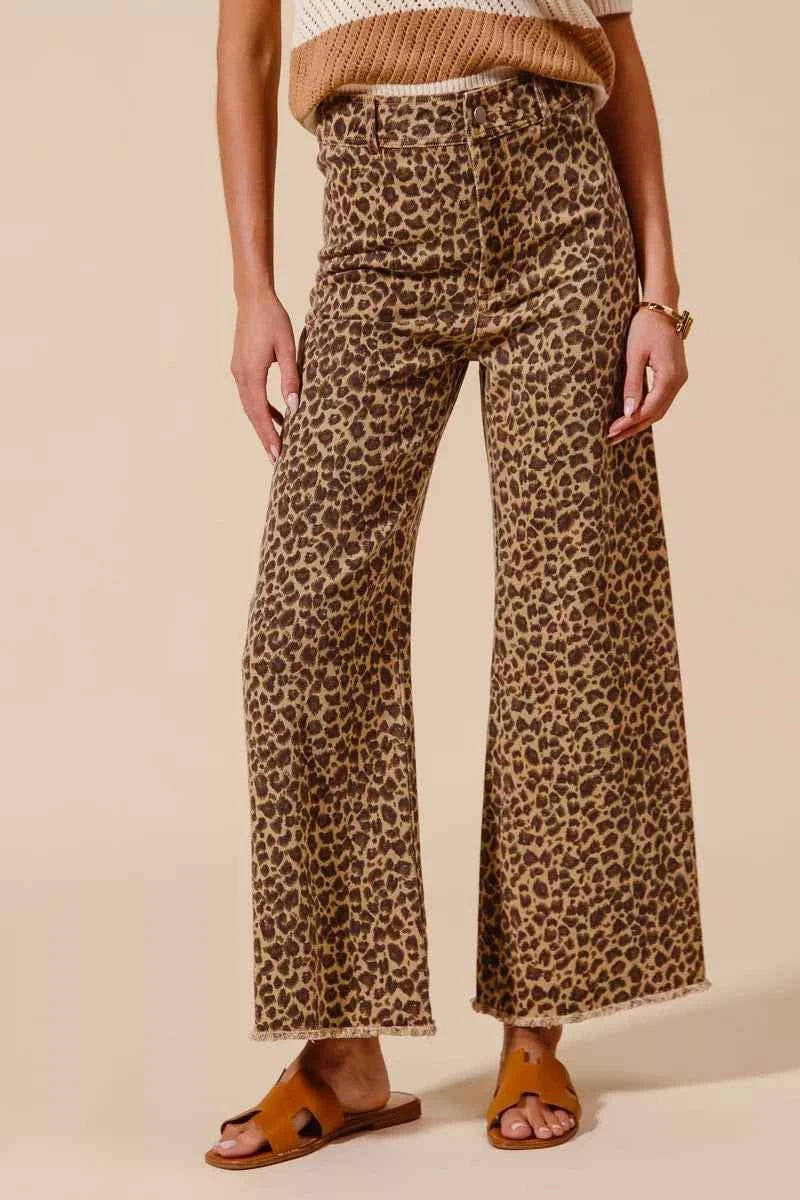 SO ME Mid Rise Leopard Twill Frayed Hem Wide Leg Pants 444ead55-fa23-4967-94b9-d3baf071238c-Max-Origin