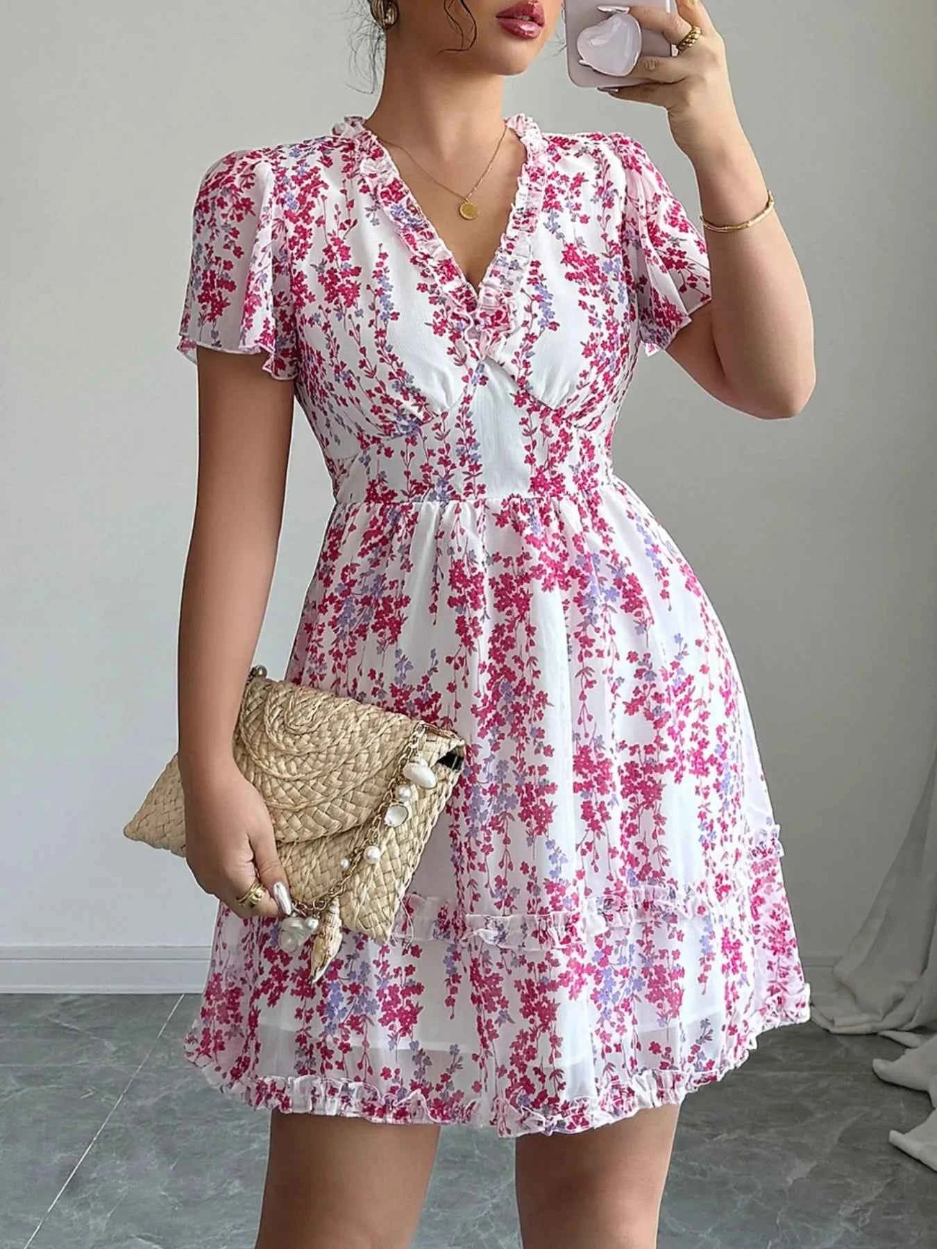 Floral Wrap Dress with Flutter Sleeves 44549707-fb6a-4502-bb34-e4f19f79cc50-Max-Origin