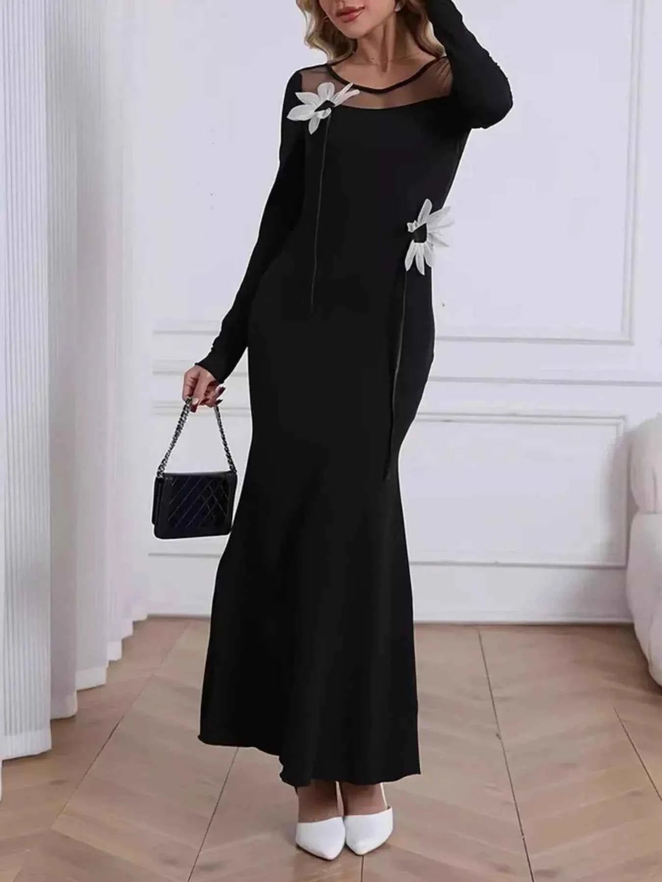 Mesh Panel Long Sleeve Maxi Dress 4454c9b2-f81d-4c52-93a9-f7a579d4cbf1-Max-Origin